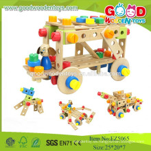 2015 Los juguetes de madera educativos más nuevos del diseño fijaron el coche de madera de DIY de la tuerca cambiable de OEM / ODM 92pcs